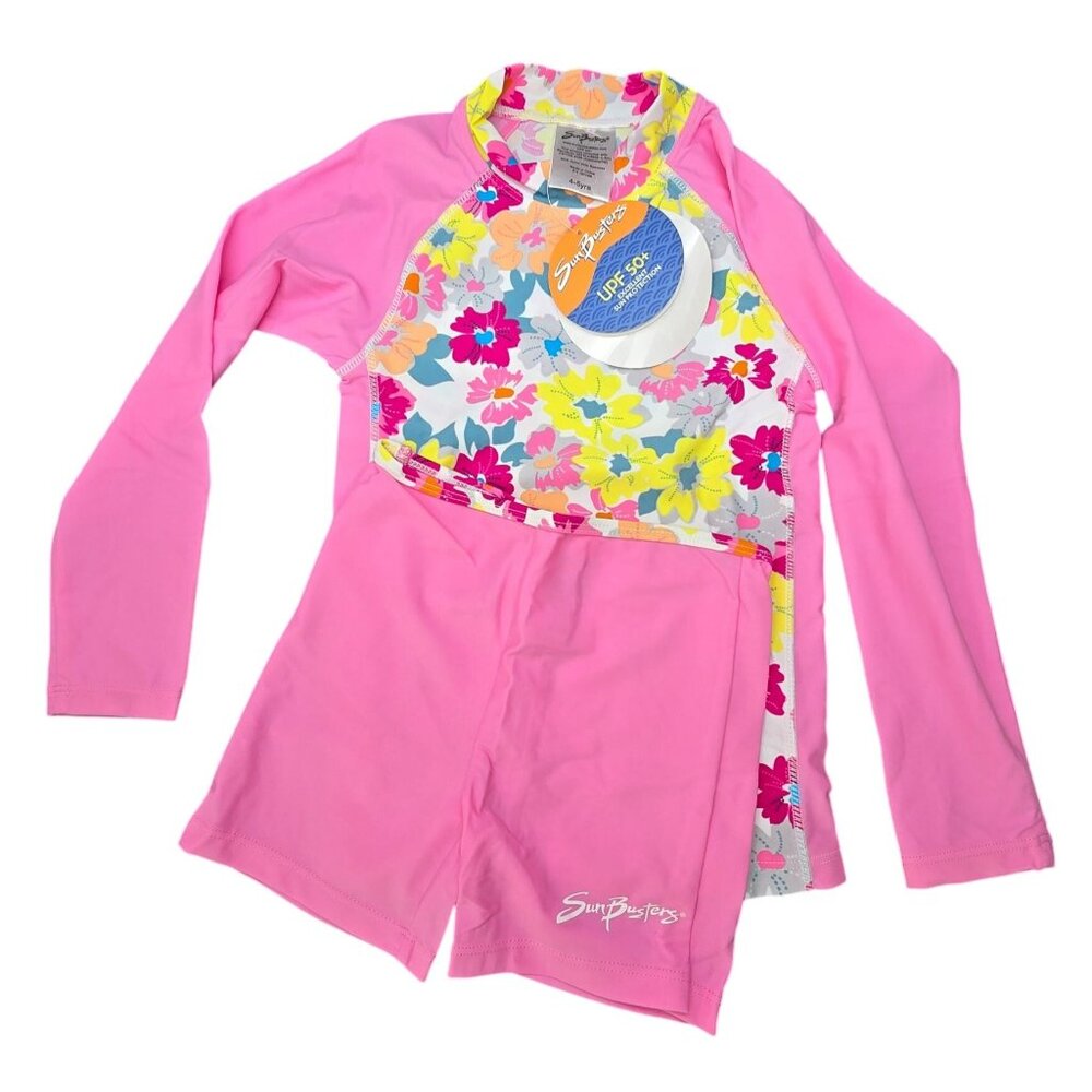 SunBusters Rash Guard Set 2-3Yrs UPF 50 Pink Floral Long Sleeve Short JJ4127